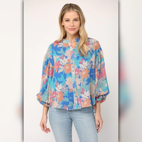 * A394 ☼ Fate Floral Button Front Blouse - Picture 1 of 9